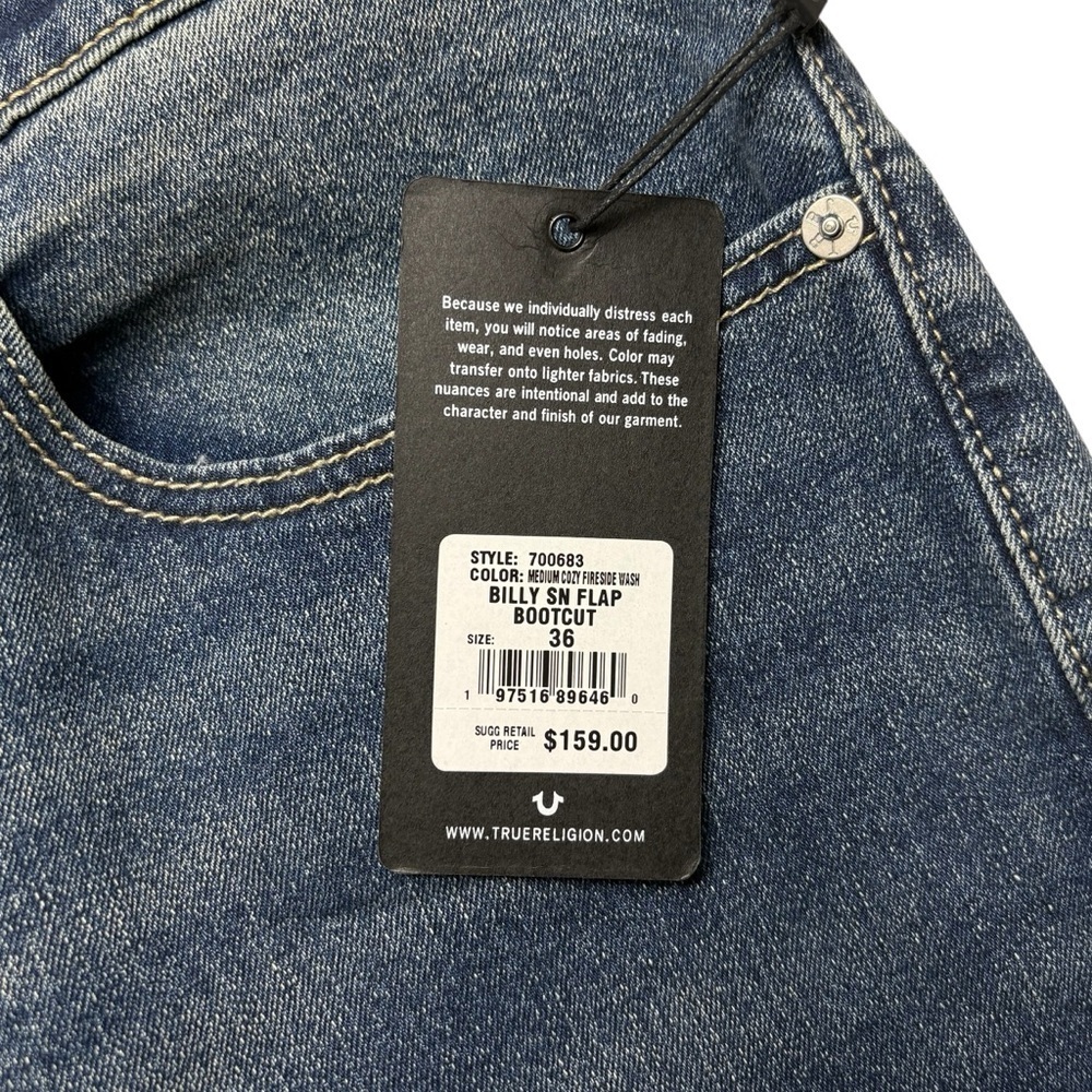 NEW True Religion Billy Flap Bootcut Jeans Size 36 Blue Relaxed Fit 36 x 33.5 - Picture 14 of 14